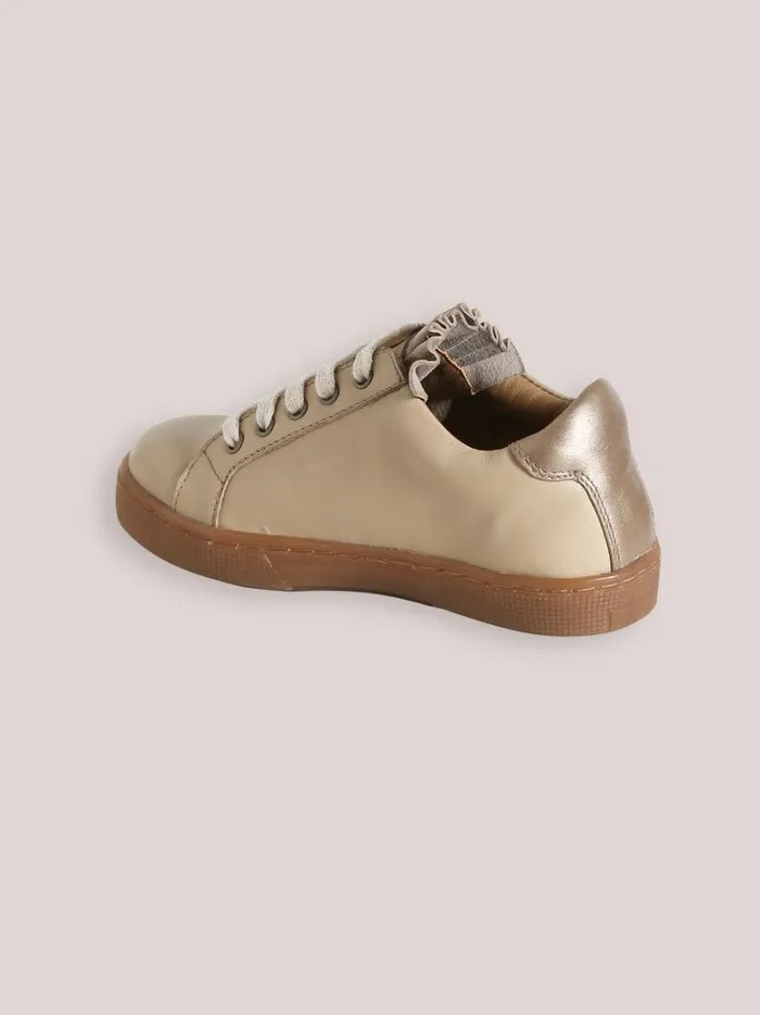 Girls Shoes Cyrillus Frilly Leather Tennis Shoes Beige