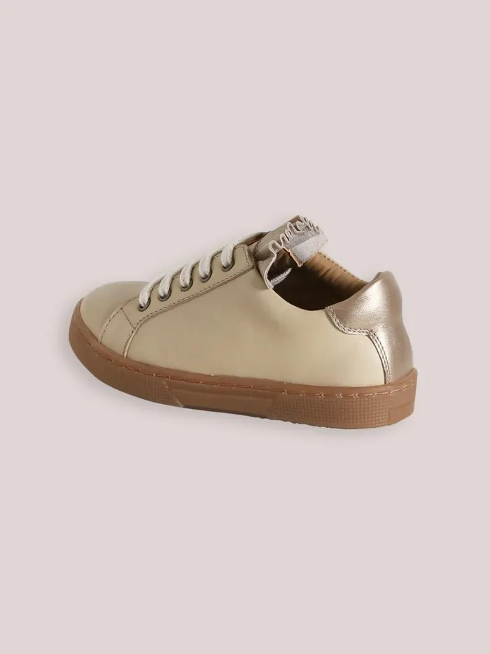 Girls Shoes Cyrillus Frilly Leather Tennis Shoes Beige