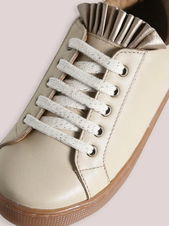 Girls Shoes Cyrillus Frilly Leather Tennis Shoes Beige