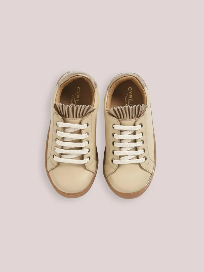 Girls Shoes Cyrillus Frilly Leather Tennis Shoes Beige