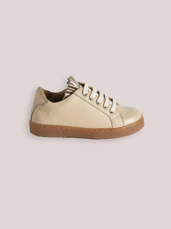 Girls Shoes Cyrillus Frilly Leather Tennis Shoes Beige