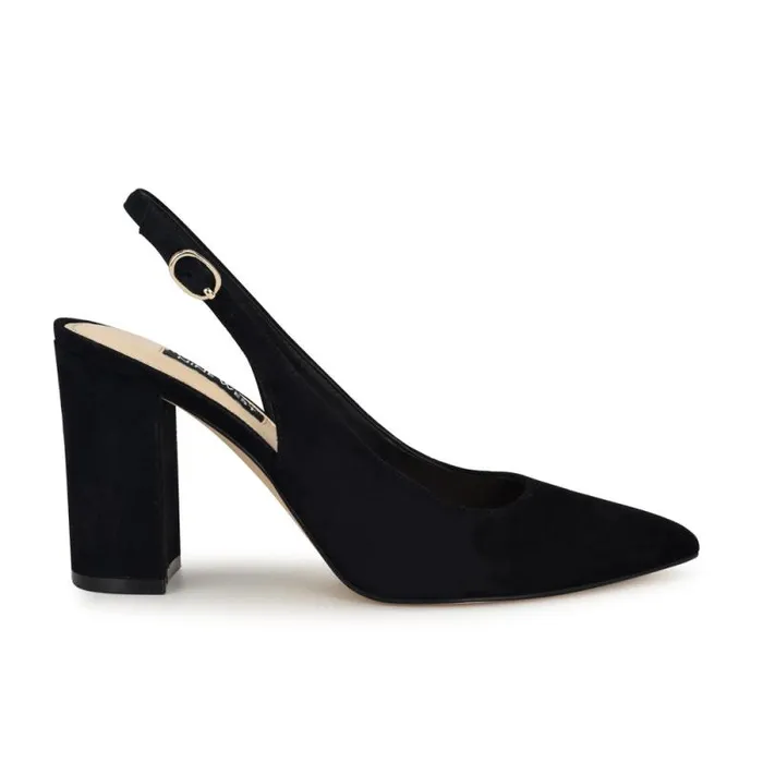Gompell Block Heel Slingback Pumps Black Suede Women Nine West Heels