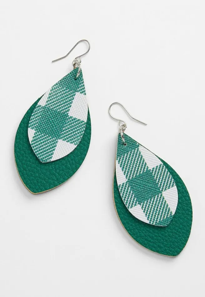 Green And White Plaid Teardrop Earrings Women Maurices Jewelry
