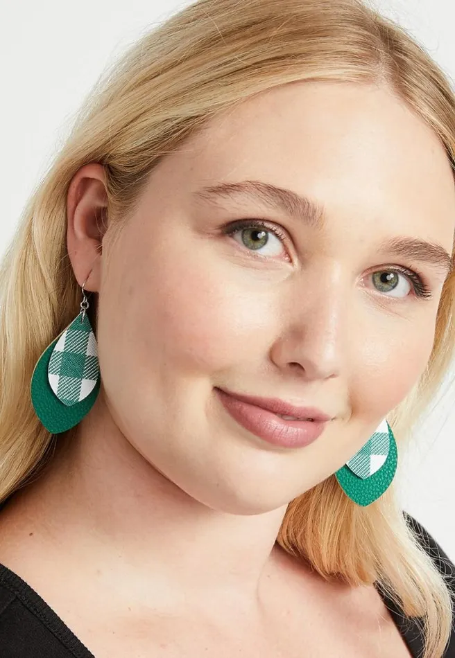 Green And White Plaid Teardrop Earrings Women Maurices Jewelry