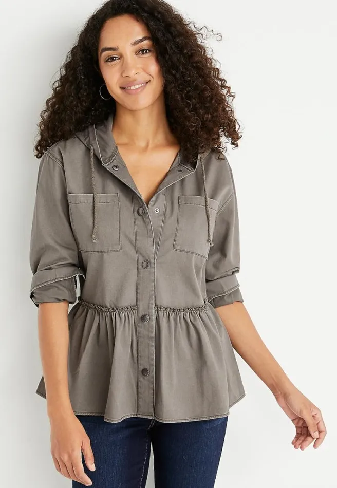 Green Babydoll Hooded Jacket Women Maurices Tops