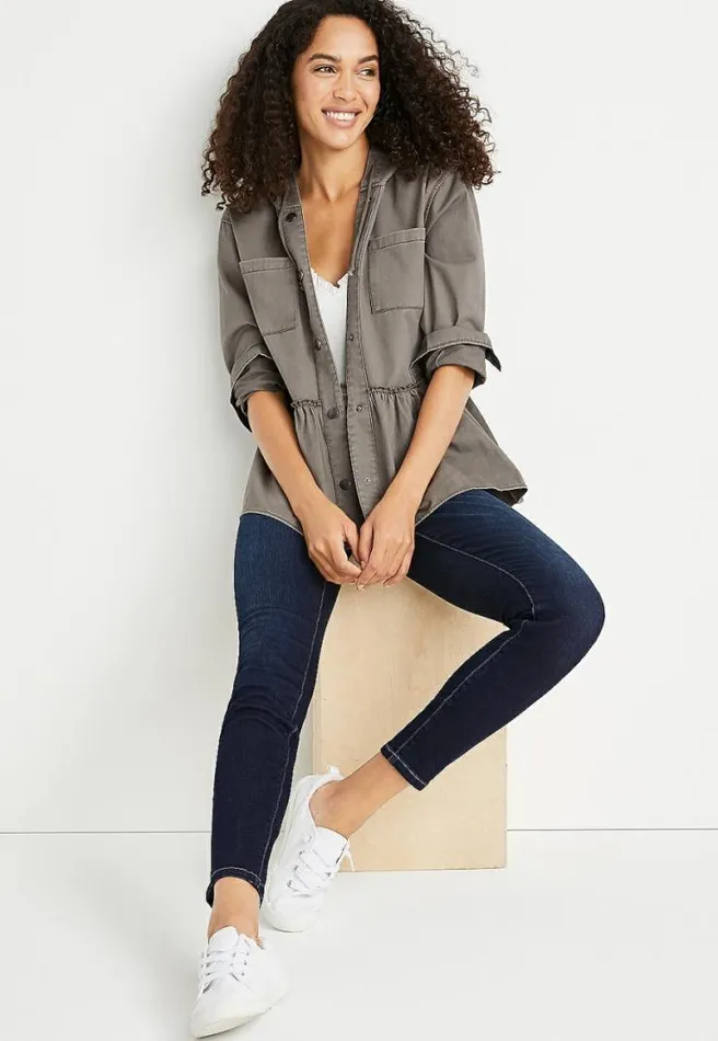 Green Babydoll Hooded Jacket Women Maurices Tops