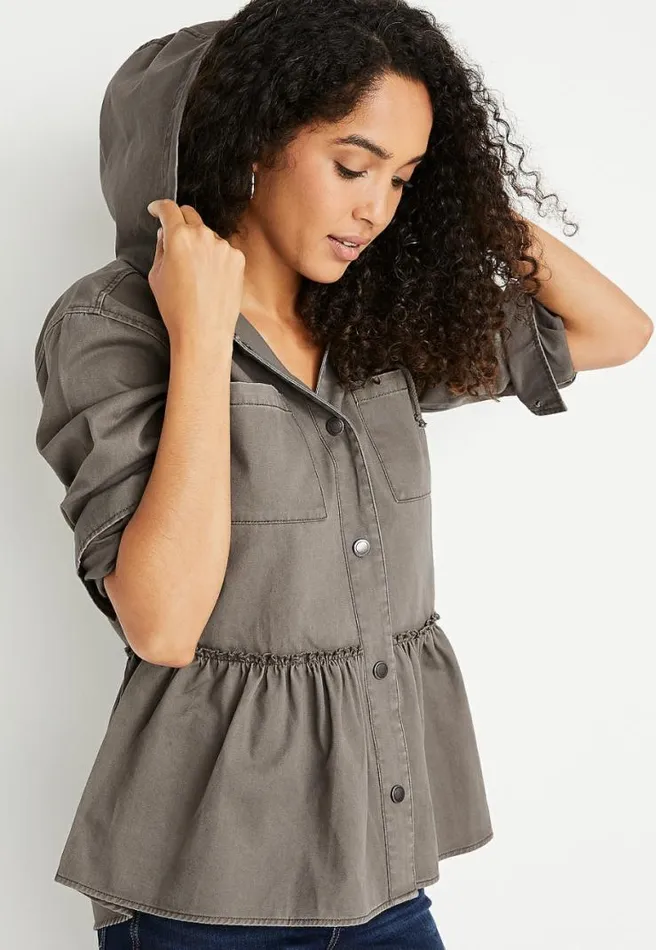 Green Babydoll Hooded Jacket Women Maurices Tops