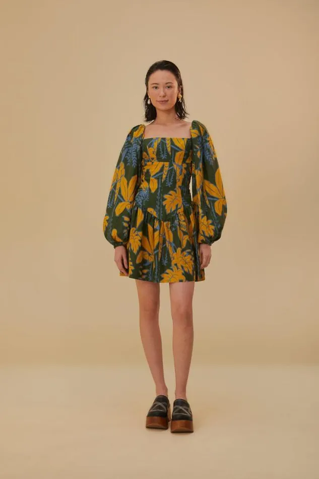 Green Foliage Sketch Lenzing Ecovero Euroflax Mini Dress Women FARM Rio Mini Dresses