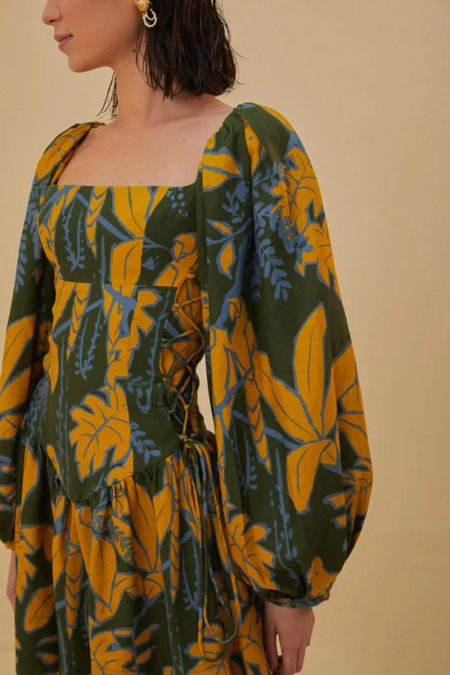 Green Foliage Sketch Lenzing Ecovero Euroflax Mini Dress Women FARM Rio Mini Dresses