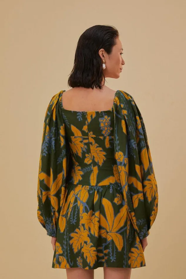 Green Foliage Sketch Lenzing Ecovero Euroflax Mini Dress Women FARM Rio Mini Dresses