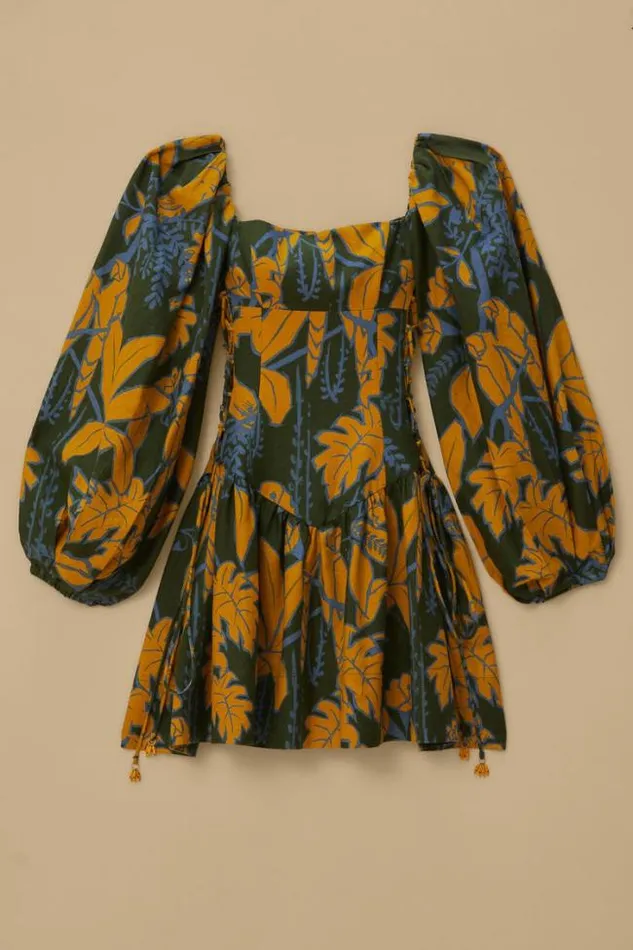 Green Foliage Sketch Lenzing Ecovero Euroflax Mini Dress Women FARM Rio Mini Dresses