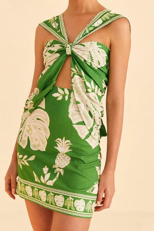 Green Lace Monsteras Mini Dress Women FARM Rio Mini Dresses