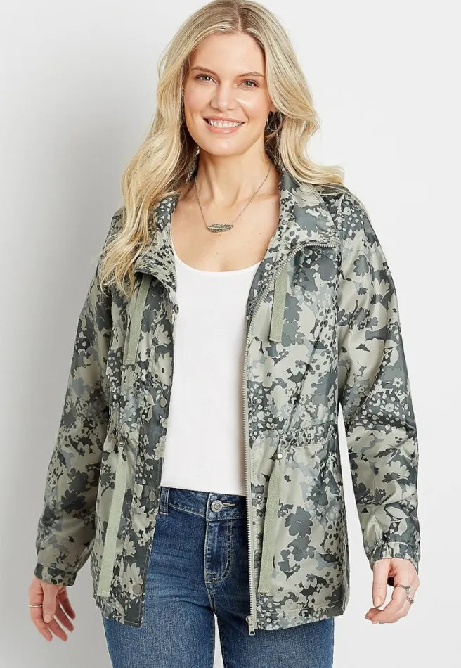 Green Mix Cinch Waist Windbreaker Women Maurices Tops