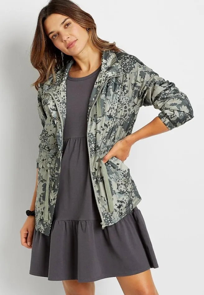 Green Mix Cinch Waist Windbreaker Women Maurices Tops