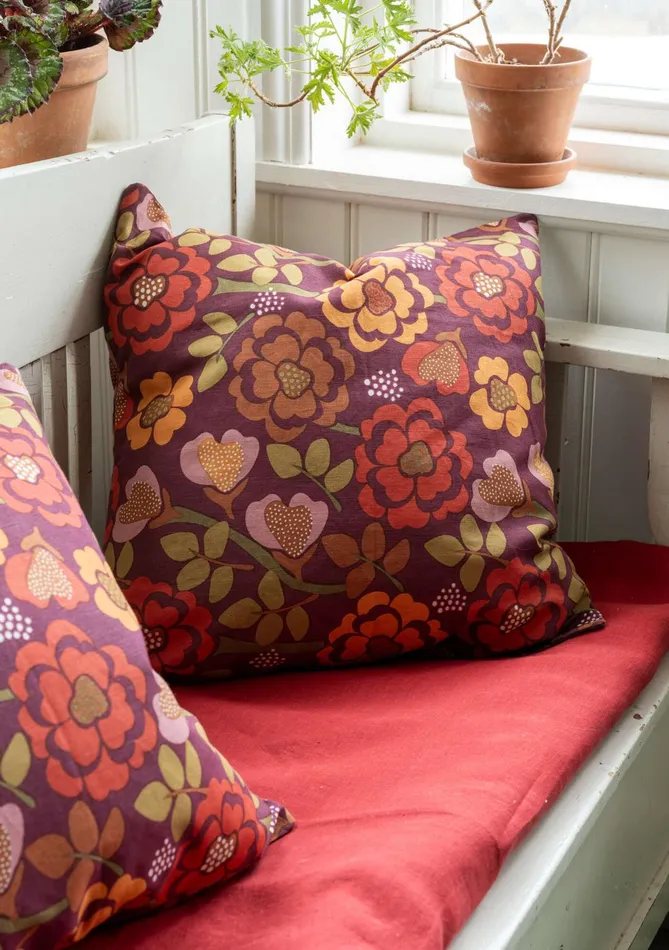 Gudrun Sjdn Wild Rose Printed Cushion Cover In Linen Women Pillows and Pillow Cases
