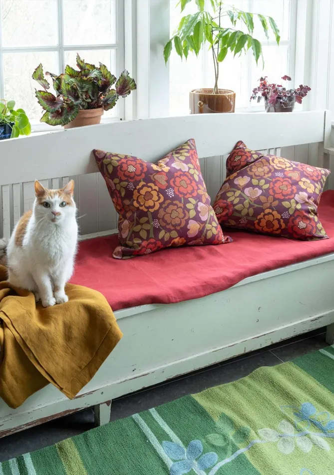 Gudrun Sjdn Wild Rose Printed Cushion Cover In Linen Women Pillows and Pillow Cases