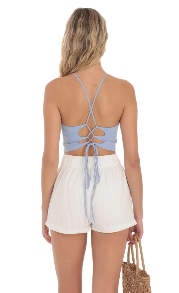 Halter Open Back Top Blue Women LUCY IN THE SKY Tops Halter Open Back Top Blue Women LUCY IN THE SKY Tops