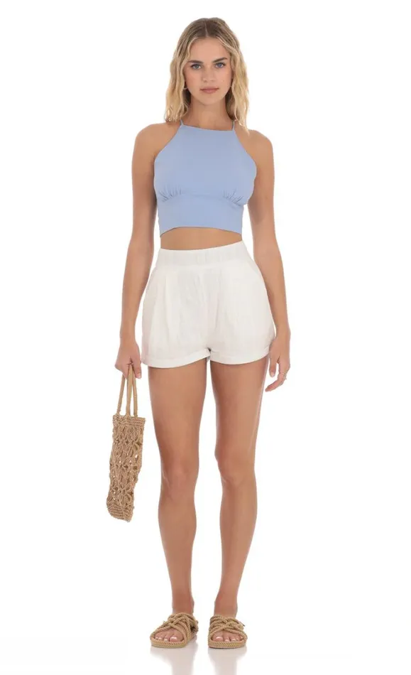 Halter Open Back Top Blue Women LUCY IN THE SKY Tops Halter Open Back Top Blue Women LUCY IN THE SKY Tops