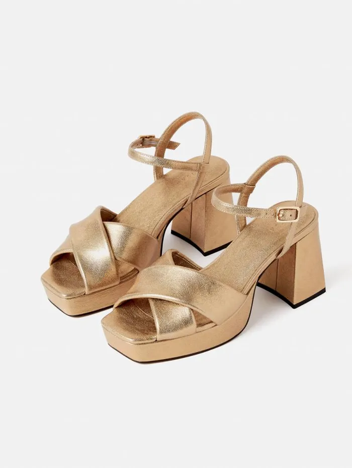 Hanna Platform Sandal Gold Women Jigsaw Heels