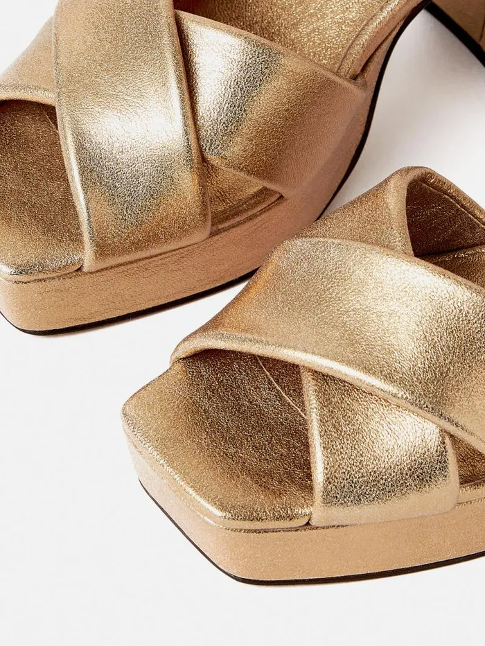 Hanna Platform Sandal Gold Women Jigsaw Heels
