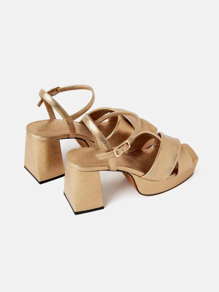 Hanna Platform Sandal Gold Women Jigsaw Heels