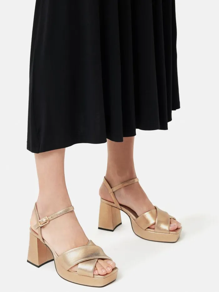 Hanna Platform Sandal Gold Women Jigsaw Heels