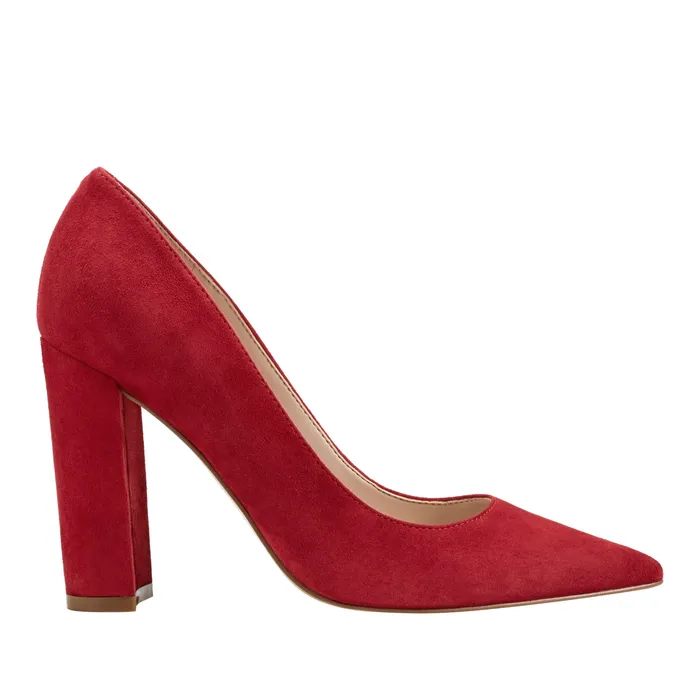 Heels and Pumps Abilene Block Heel Pointy Toe Pump Medium Red Suede Marc Fisher Women