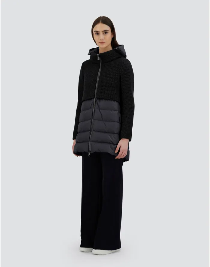 Herno ASHAPE JACKET IN REVIVAL AND NYLON CHAMONIX Black Women Long Down Jackets