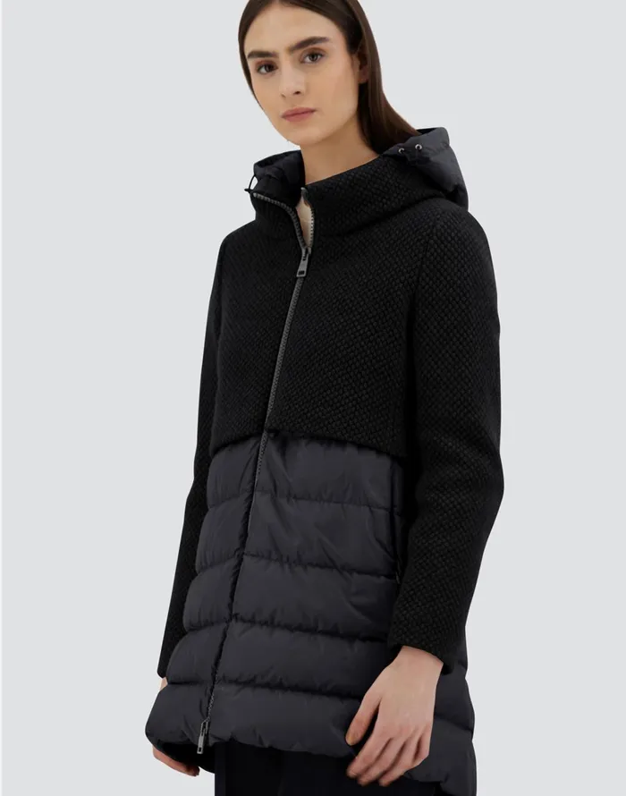 Herno ASHAPE JACKET IN REVIVAL AND NYLON CHAMONIX Black Women Long Down Jackets