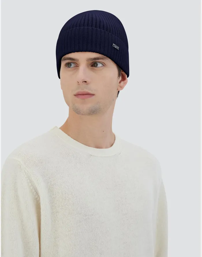 Herno BEANIE IN ETERNITY CASHMERE Navy Blue Men Hats
