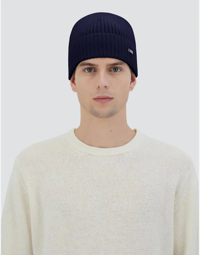 Herno BEANIE IN ETERNITY CASHMERE Navy Blue Men Hats