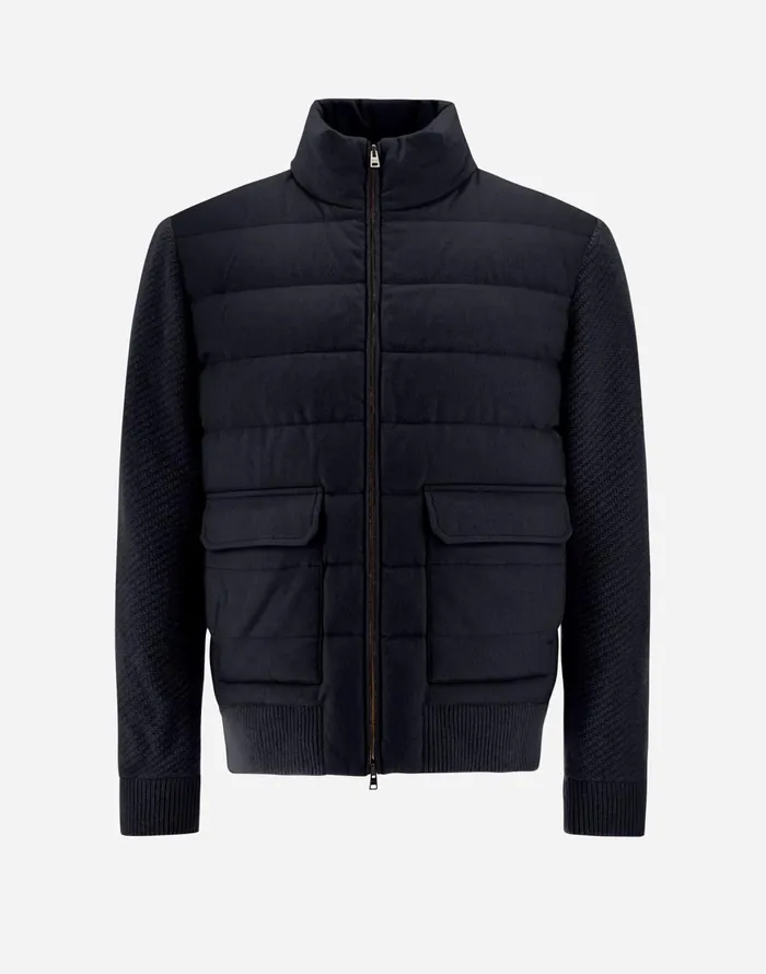 Herno BOMBER JACKET IN CASHMERE SILK AND KNIT Navy Blue Men Bomber