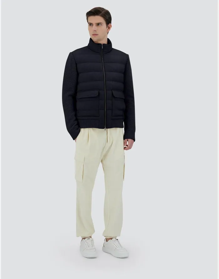Herno BOMBER JACKET IN CASHMERE SILK AND KNIT Navy Blue Men Bomber
