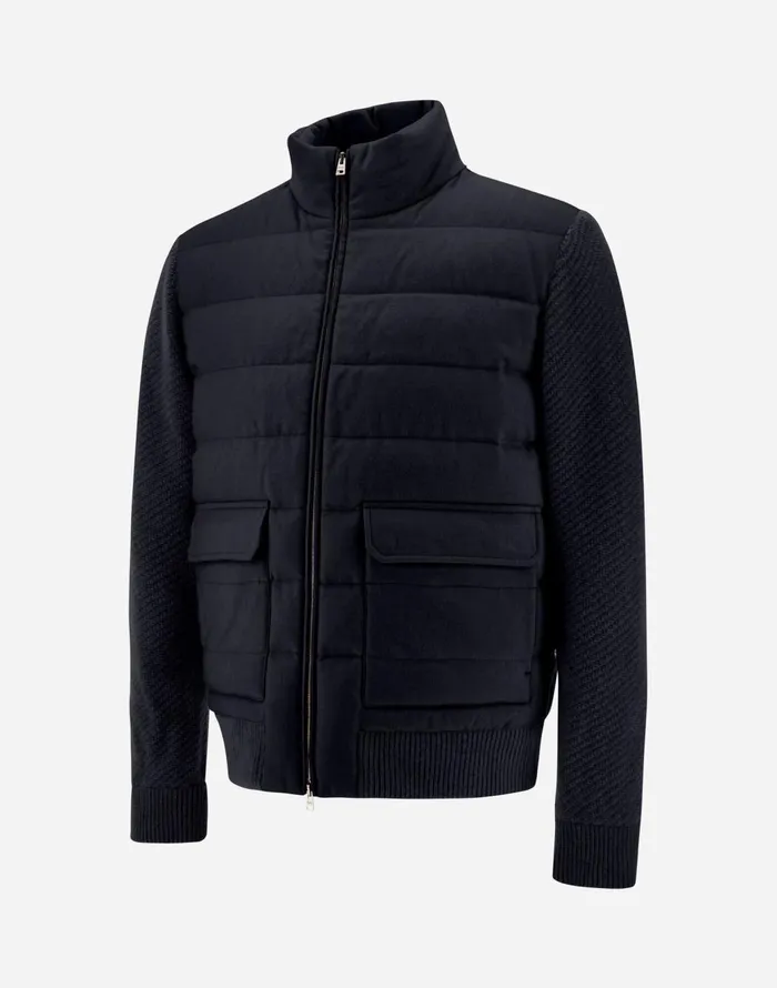 Herno BOMBER JACKET IN CASHMERE SILK AND KNIT Navy Blue Men Bomber