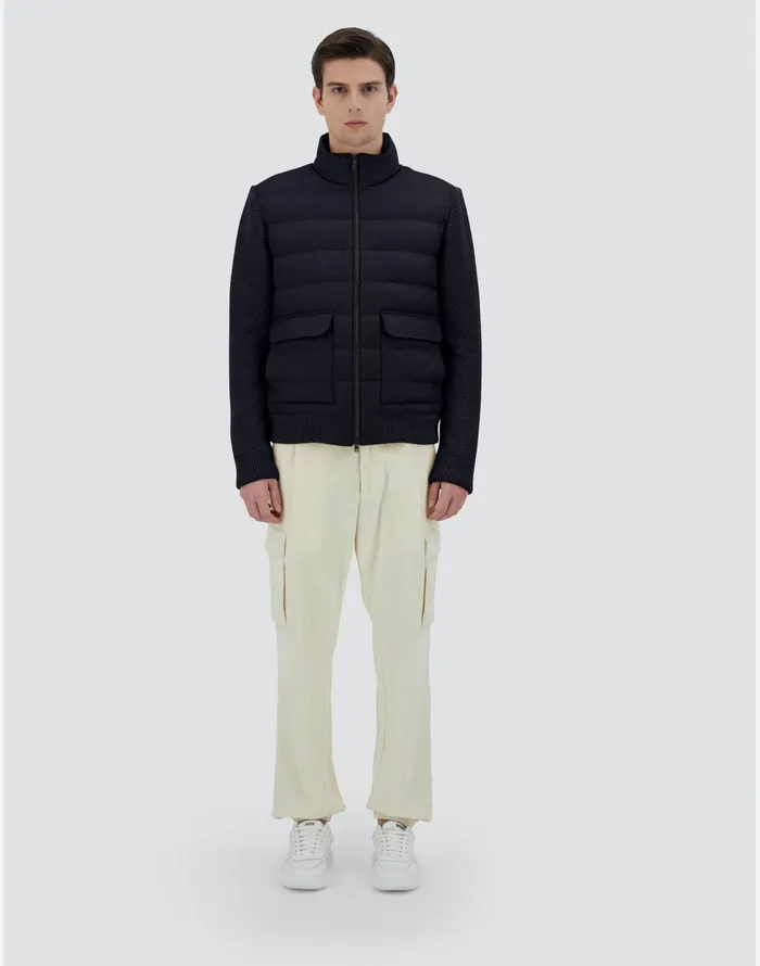 Herno BOMBER JACKET IN CASHMERE SILK AND KNIT Navy Blue Men Bomber