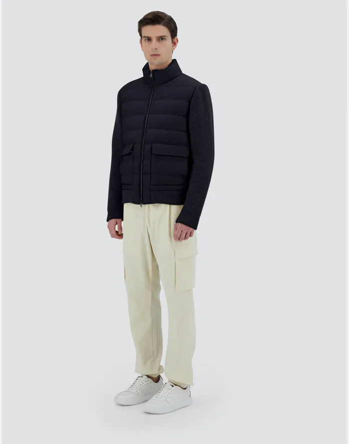 Herno BOMBER JACKET IN CASHMERE SILK AND KNIT Navy Blue Men Bomber