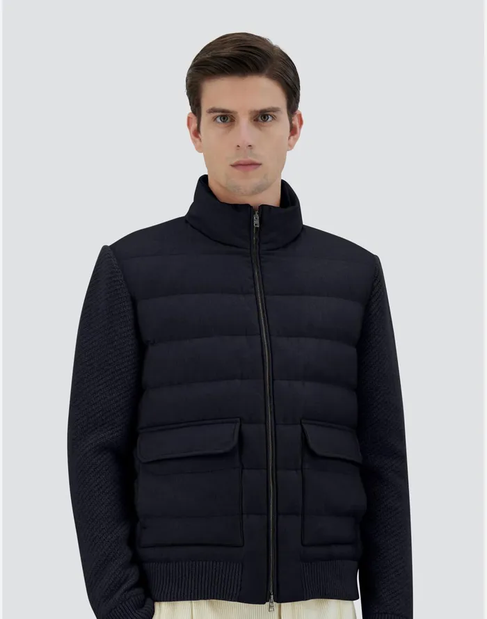 Herno BOMBER JACKET IN CASHMERE SILK AND KNIT Navy Blue Men Bomber
