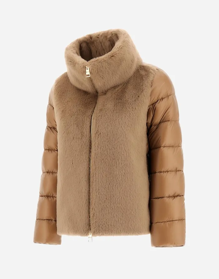 Herno CAPE IN NYLON ULTRALIGHT AND NEW LADY FAUX FUR Camel Women Parka and Jackets