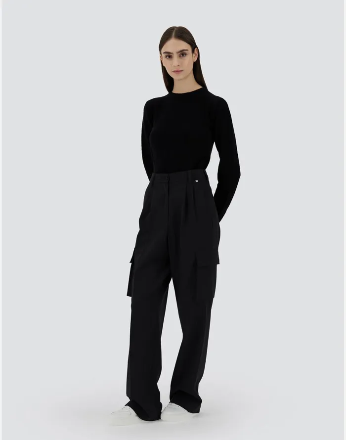 Herno CARGO TROUSERS IN SOFT WOOL Black Women Trousers