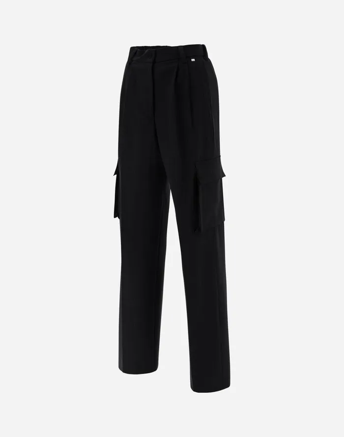Herno CARGO TROUSERS IN SOFT WOOL Black Women Trousers