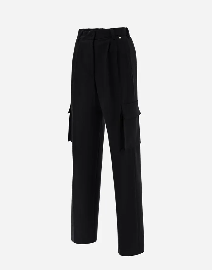 Herno CARGO TROUSERS IN SOFT WOOL Black Women Trousers