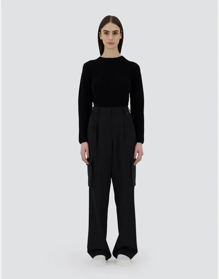 Herno CARGO TROUSERS IN SOFT WOOL Black Women Trousers