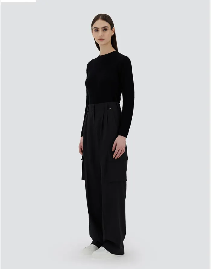 Herno CARGO TROUSERS IN SOFT WOOL Black Women Trousers