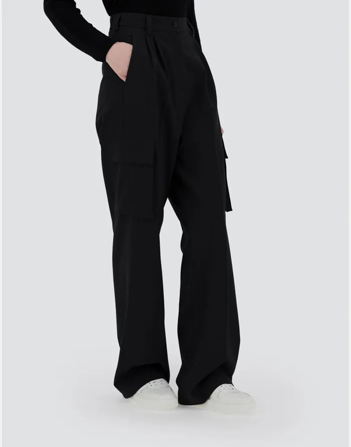 Herno CARGO TROUSERS IN SOFT WOOL Black Women Trousers
