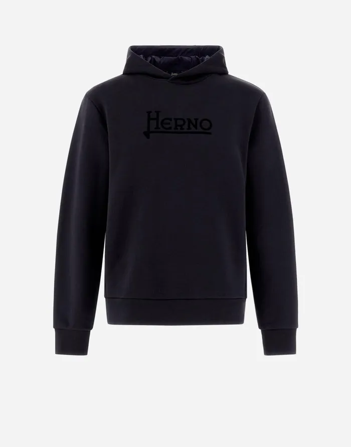 Herno HOODIE IN HEAVY COTTON SWEATER Navy Blue Men Sweaters and Cardigan