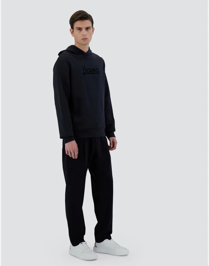 Herno HOODIE IN HEAVY COTTON SWEATER Navy Blue Men Sweaters and Cardigan
