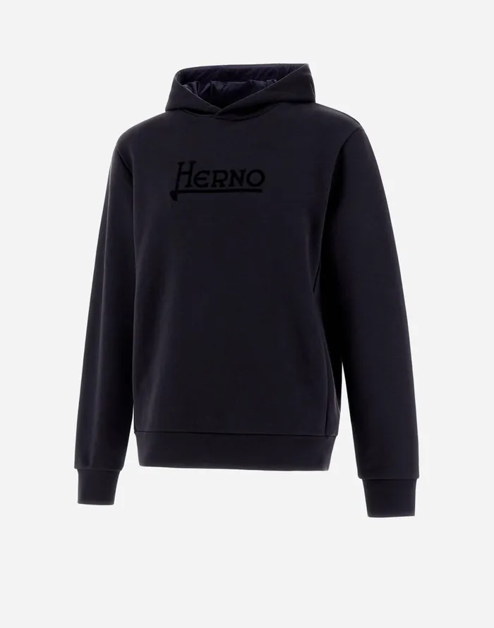 Herno HOODIE IN HEAVY COTTON SWEATER Navy Blue Men Sweaters and Cardigan