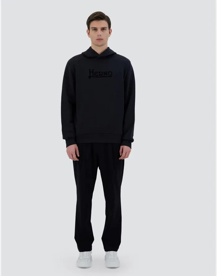 Herno HOODIE IN HEAVY COTTON SWEATER Navy Blue Men Sweaters and Cardigan