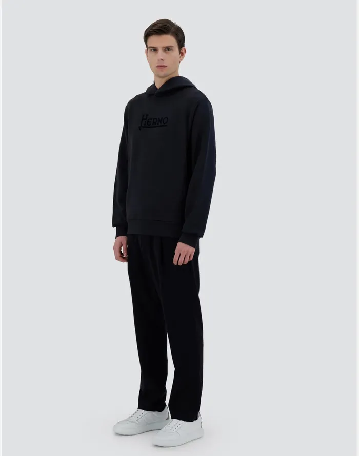 Herno HOODIE IN HEAVY COTTON SWEATER Navy Blue Men Sweaters and Cardigan