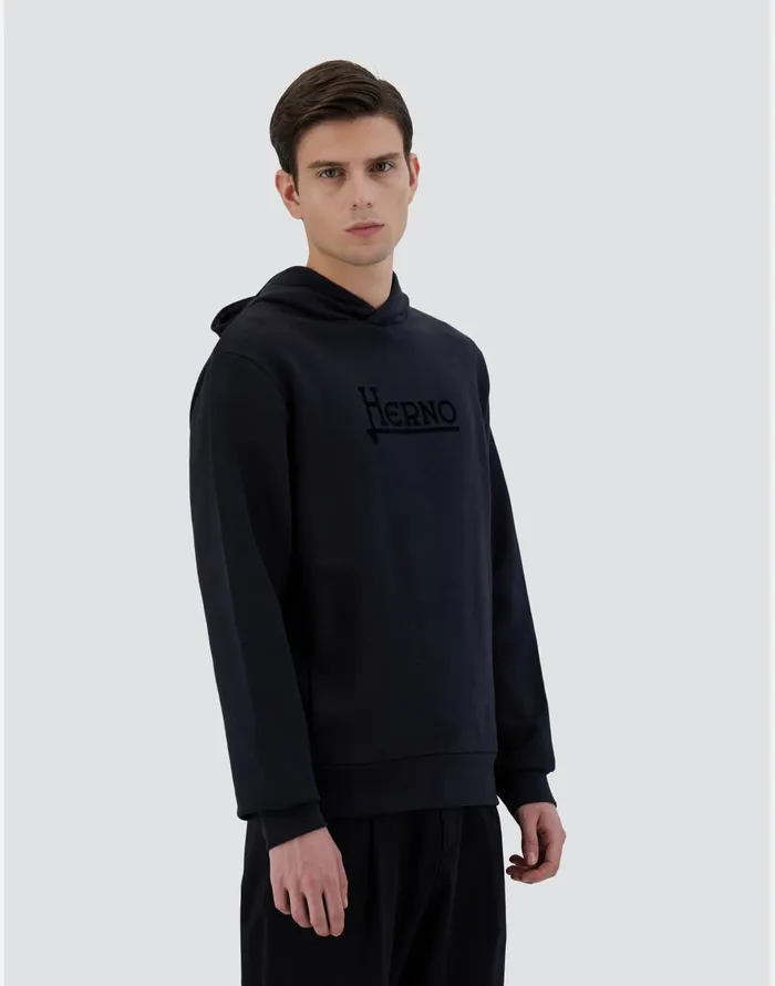 Herno HOODIE IN HEAVY COTTON SWEATER Navy Blue Men Sweaters and Cardigan